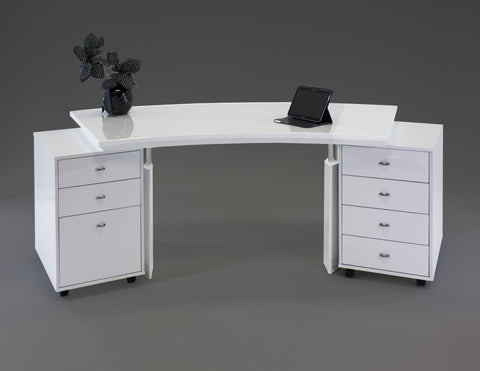 Modern White Lacquer Curved Executive Desk with Mobile Files