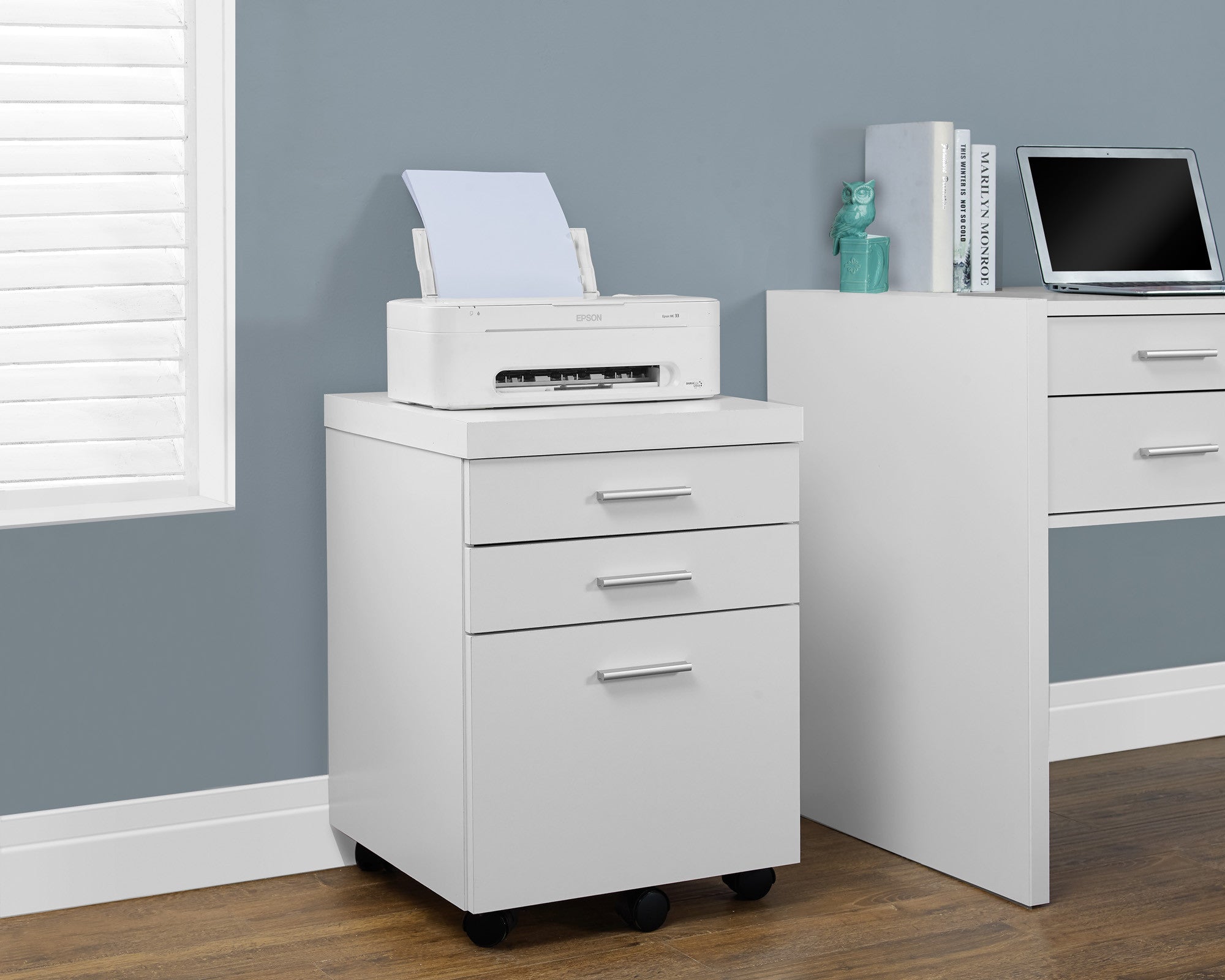 Modern 60" Desk with Floating Top & File Drawer in White