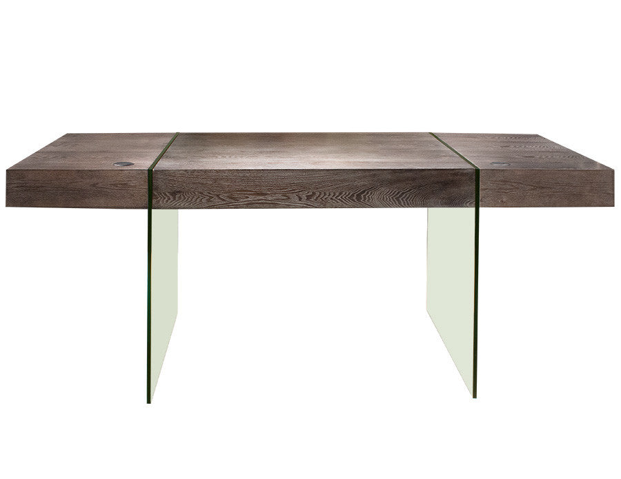 Elegant Modern Washed Gray Office Desk with Clear Glass Legs