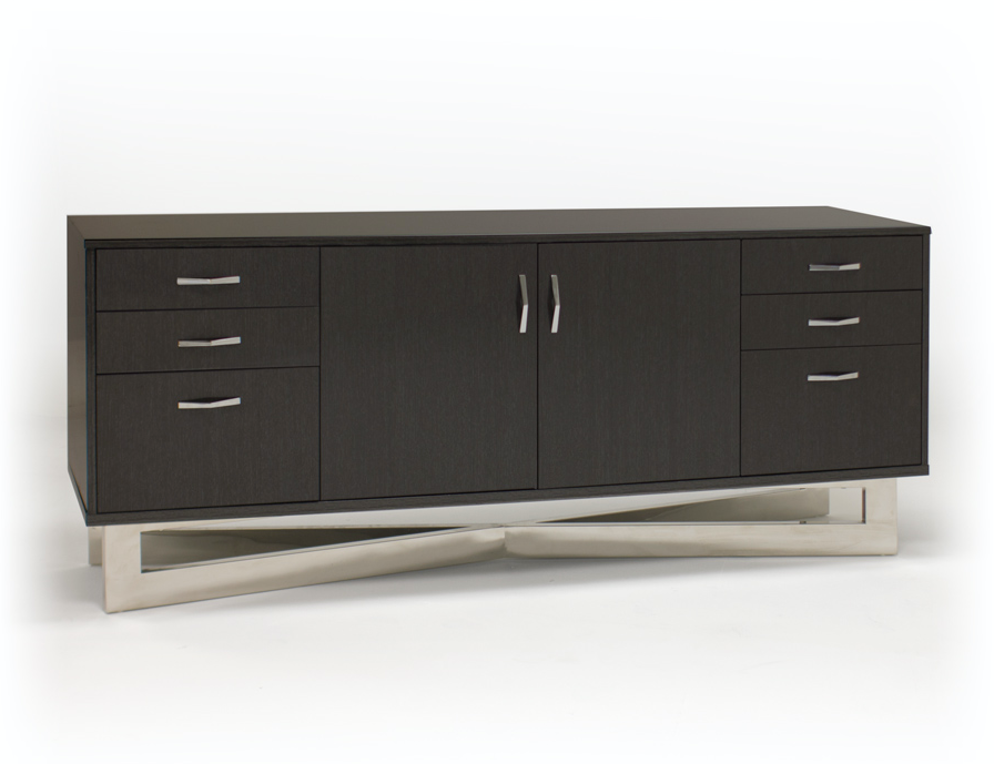 Sleek 75" Executive Office Desk in Glossy Gray Oak Finish