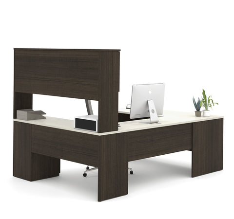 Modern U-shaped Desk in Dark Chocolate & White Finish