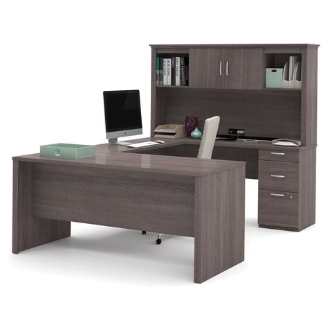 Bark Gray Premium Modern U-shaped Desk with Hutch